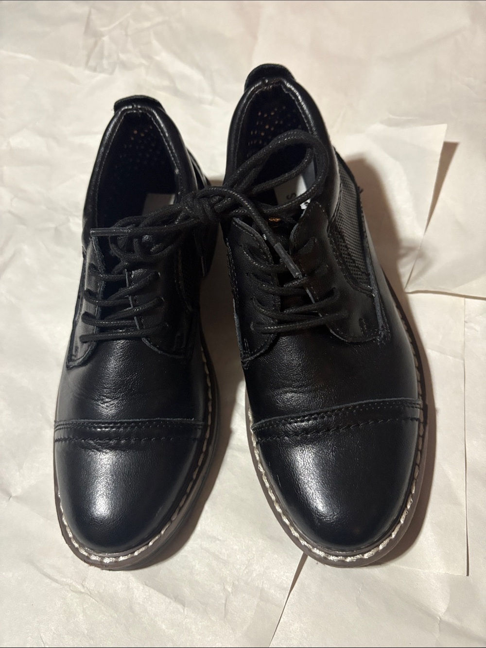 Steve Madden Black Leather Lace-Up Oxford Derby Shoes